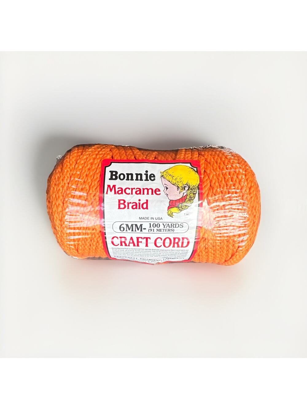 Pepperell Bonnie Macrame Braid Craft Cord 6mm 100 Yds CARROT Orange NOS HTF
